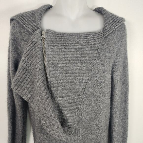 J Crew Women Dream Asymmetrical Zip Henley Sweater Gray Wool Cashmere Small Knit - Picture 3 of 10